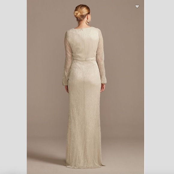 Adrianna Papell Balloon Sleeve Crinkle Metallic Dress with Twist - Picture 3 of 3